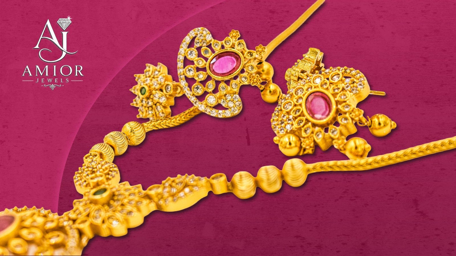Amior Jewels — antique gold ruby necklace and matching earrings